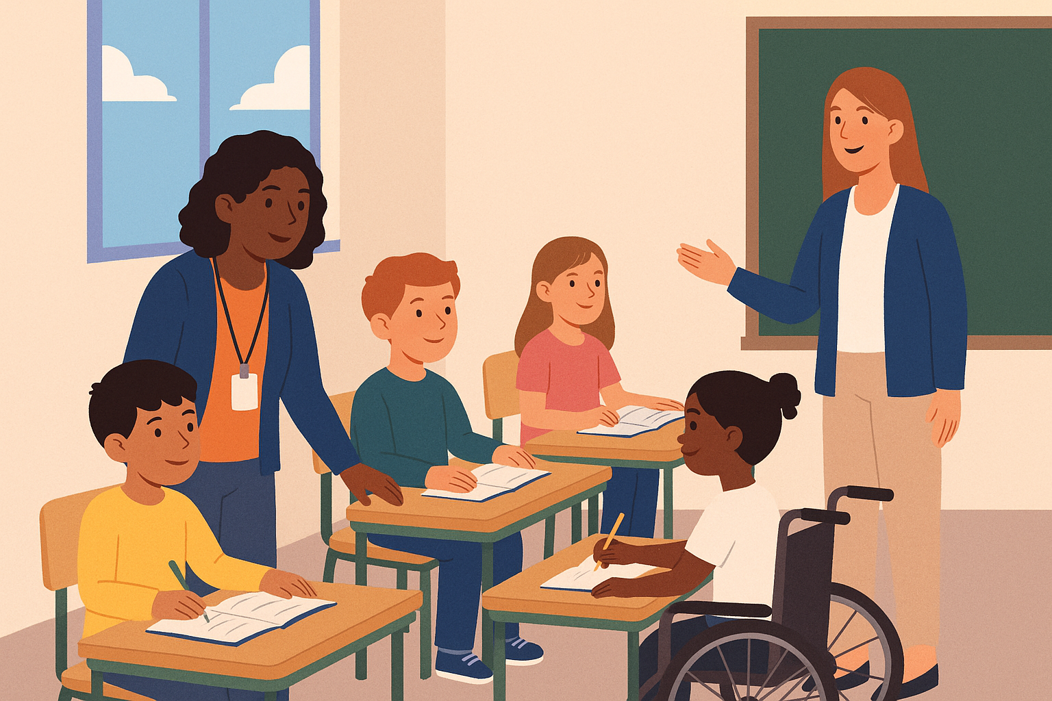 Personnel éducatif accompagnant des élèves en classe