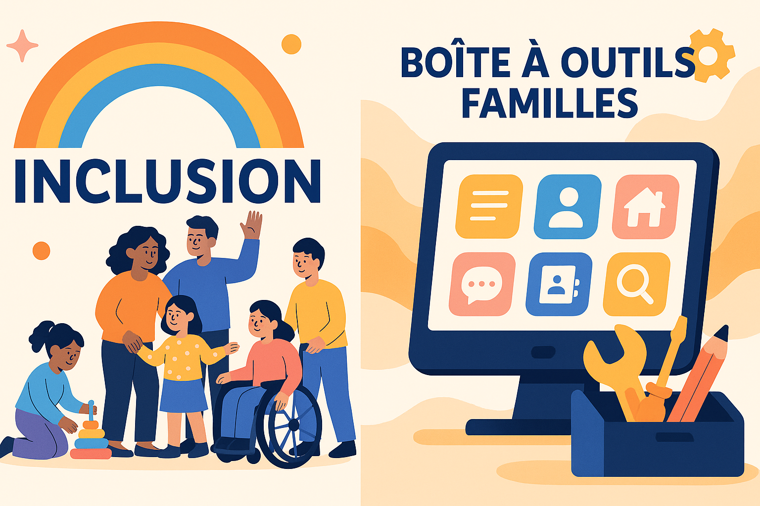 Illustration inclusion et boîte à outils familles
