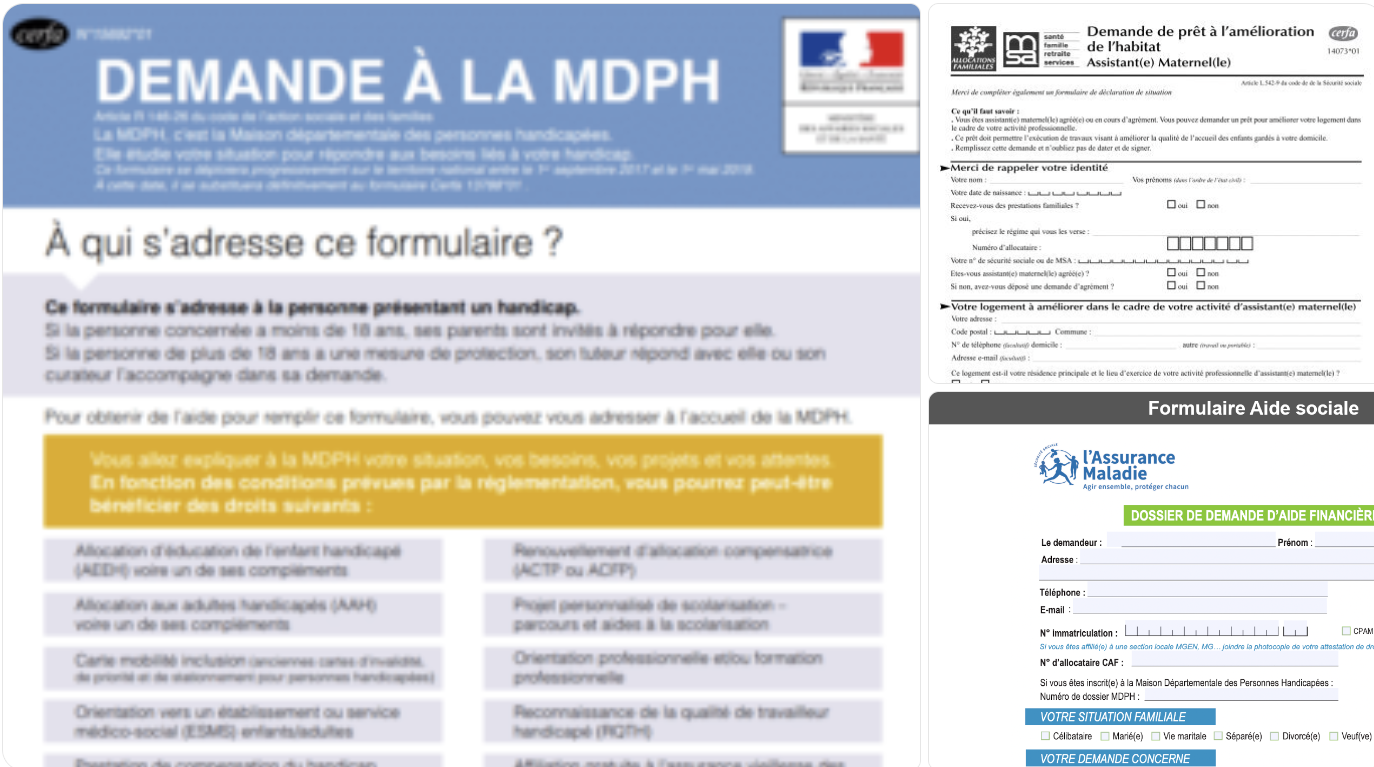 Formulaires MDPH, CAF, CPAM et dossiers administratifs