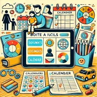 LMI 2025-02-18 09.31.59 - Une illustration colorée représentant une boîte à outils numérique pour les familles. L'image inclut une tablette ou un ordinateur affichant des icône